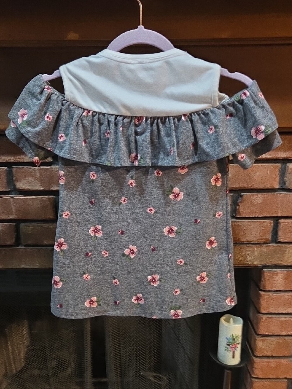One Step Up Gray Floral Off-Shoulder Ruffle Top - Picture 3 of 3